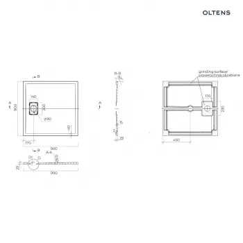 Brodzik z konglomeratu Oltens Bergytan 90x90cm - kwadratowy, RockSurface, czarny mat - 17101300